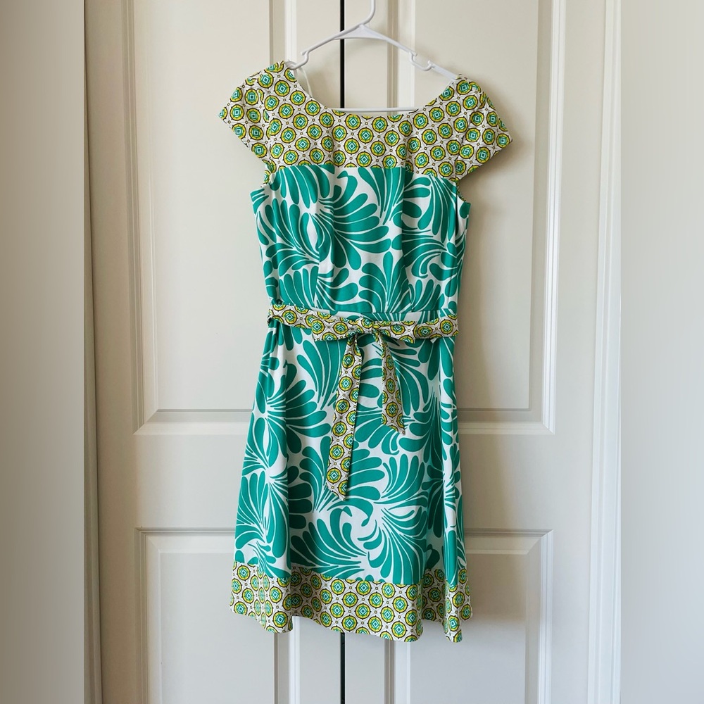 NWOT Dressbarn Women's Retro Aline Dress Green/Yellow 1950s 1970s Size 6